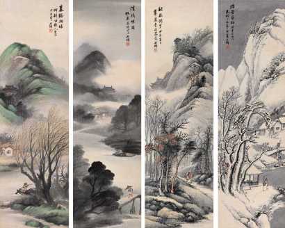 吴石僊 甲辰（1904年）作 四季山水 立轴
